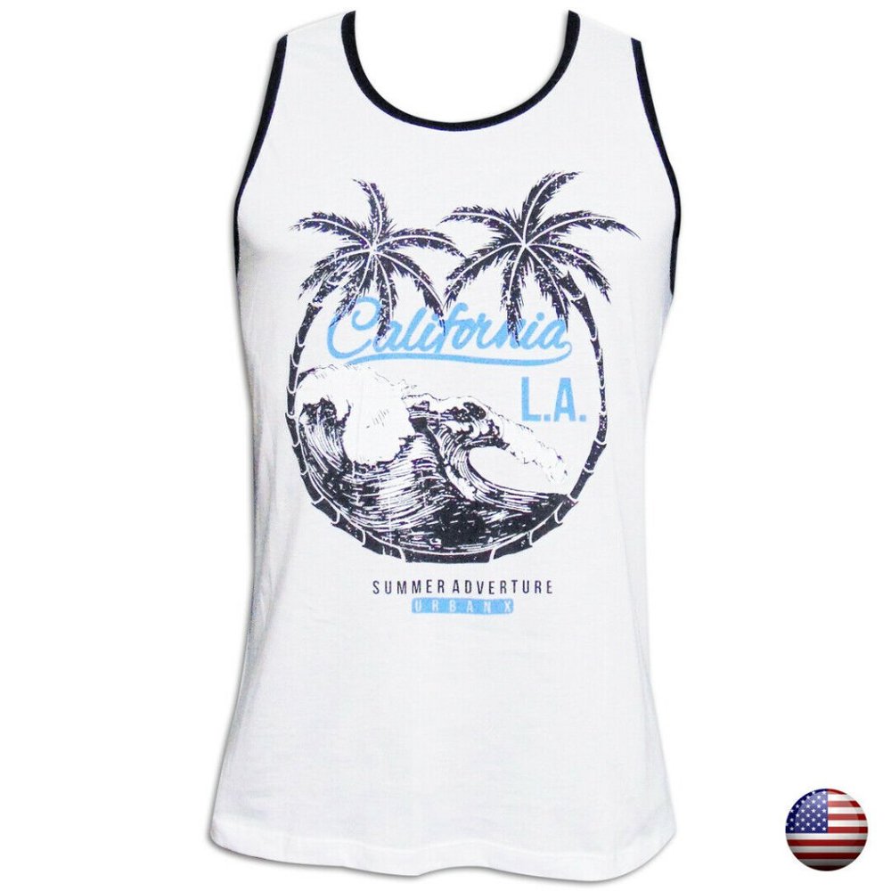 URBAN X MEN'S CALIFORNIA L.A BEACH WHITE TANK TOP